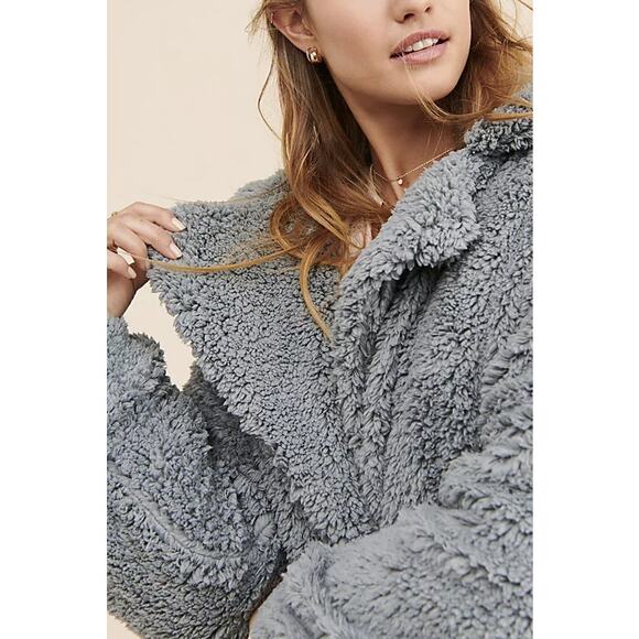 Free People Blue Tessa Teddy Sherpa Oversized Longline Coat - Picture 3 of 12